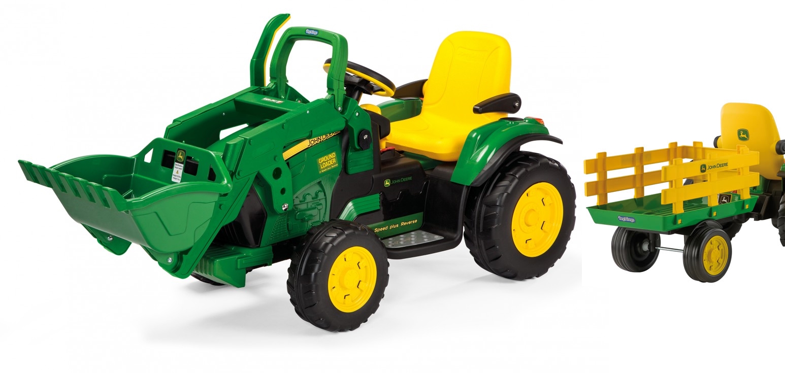 12V PEG PEREGO John Deere Ground Loader Elektro Kindertraktor mit Anhänger und 2 Akkus