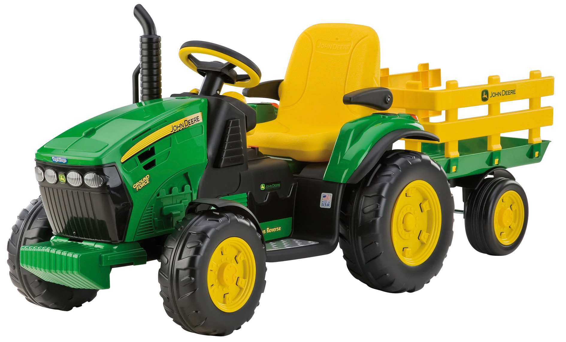 12V PEG PEREGO John Deere Ground Force Elektro Kindertraktor mit Anhänger und 2 Akkus